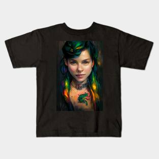 Green Dragons Tattoo Girl Kids T-Shirt